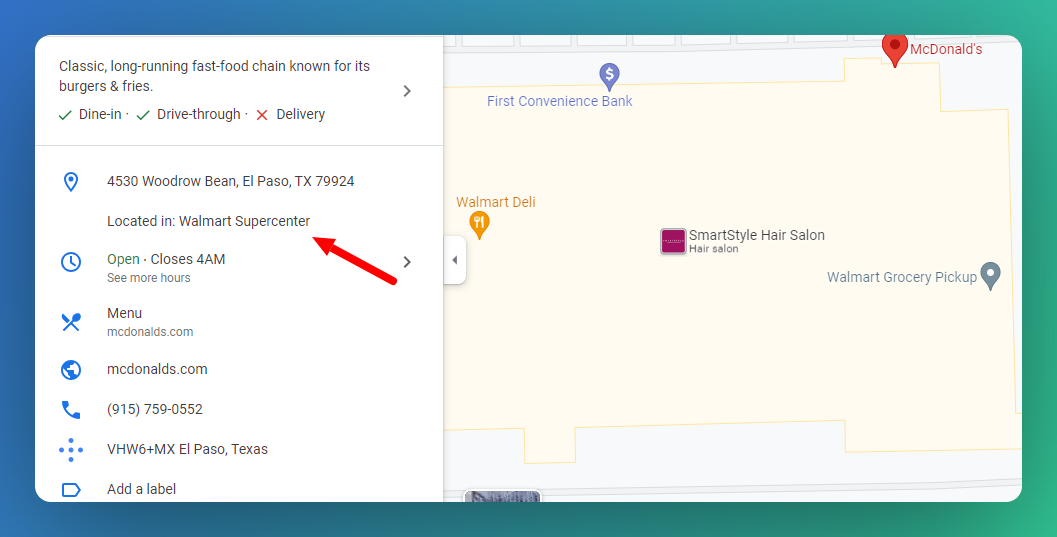 McDonald's listing inside a Walmart